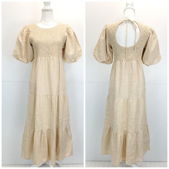 FAITHFULL THE BRAND Alberte Puff Sleeve Smock Midi Dress - Picture 5 of 11